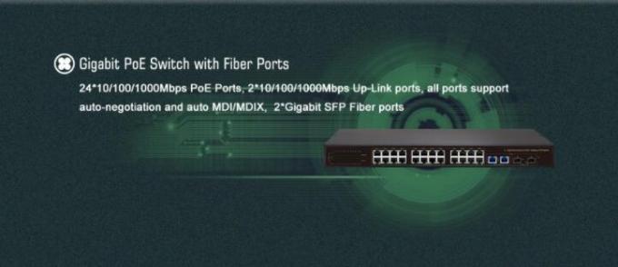 24-Port Gigabit Un-Management PoE Switch 802.3at Af 48V Standard +2* Gigabit SFP port+2*Gigabit UPLINK port